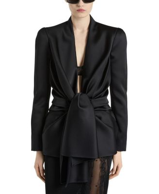 Satin Crepe Jacket with Tie Detail