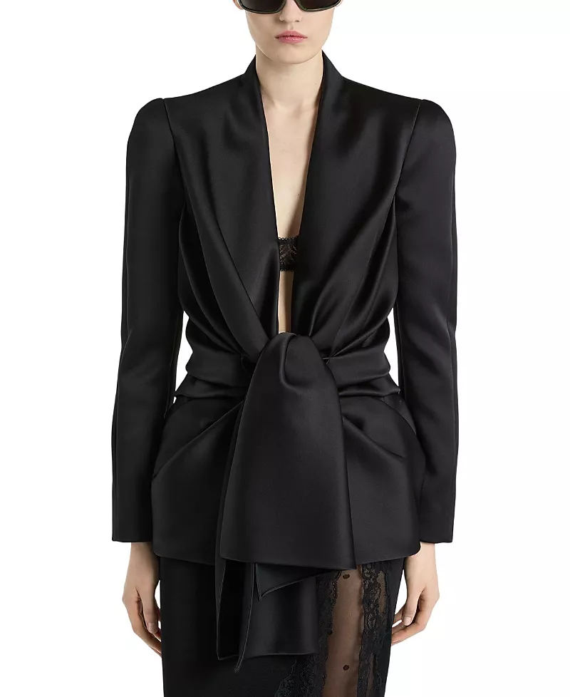 Balmain Satin Crepe Jacket with Tie Detail