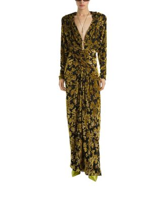 Balmain Long Velvet Jacquard Dress
