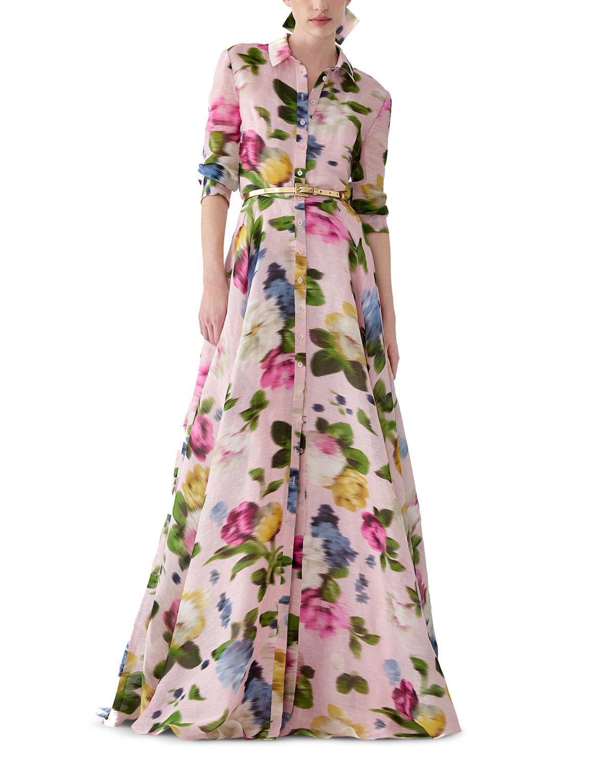 Linen Silk Printed Trench Gown