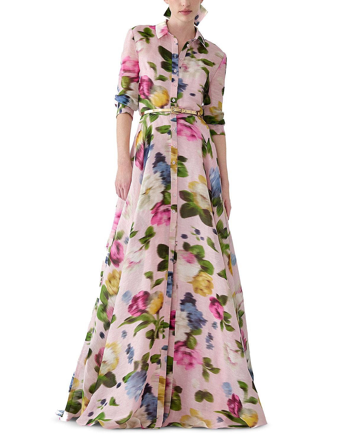 Carolina Herrera Linen Silk Printed Trench Gown