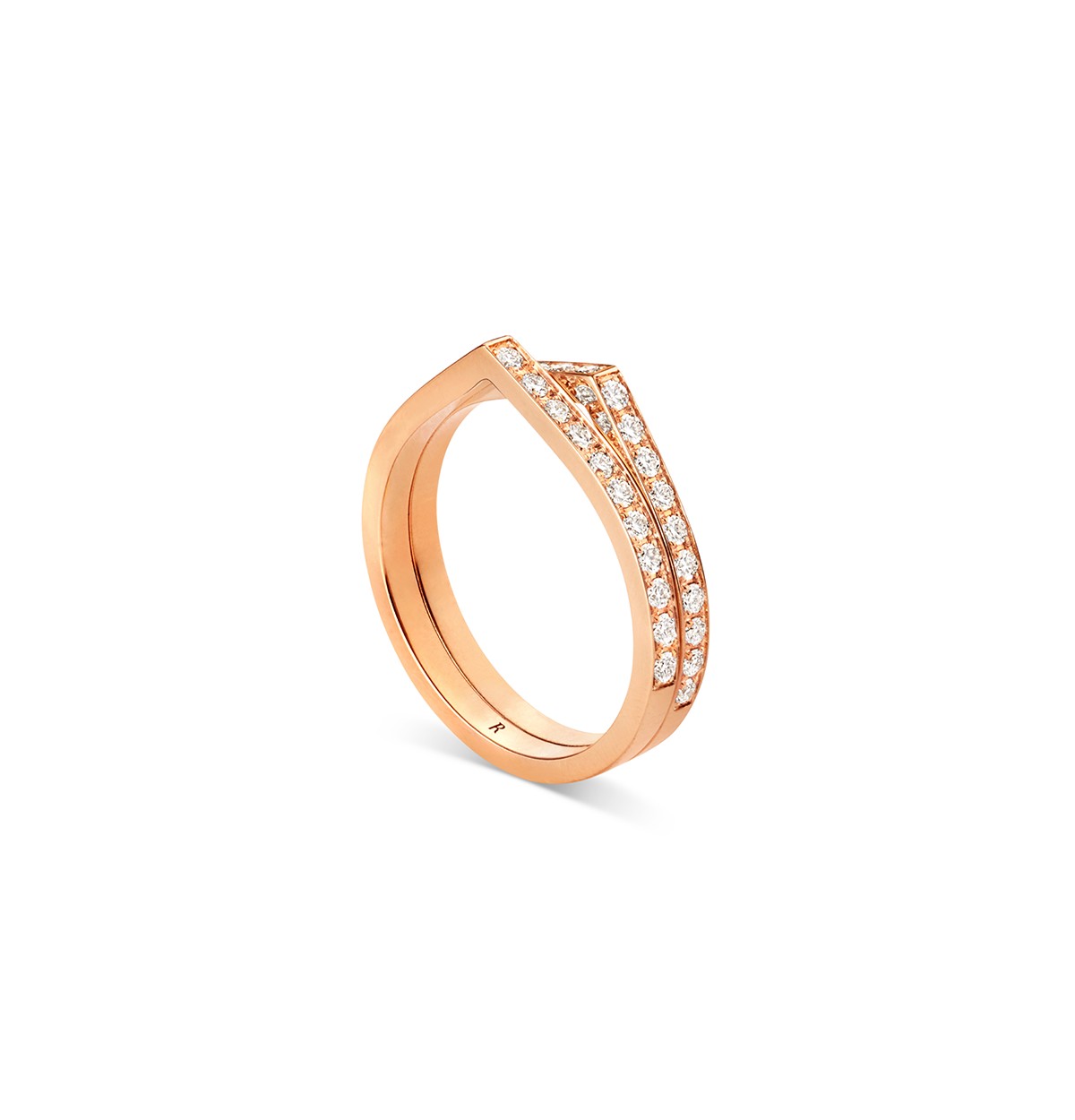 Repossi 18K Rose Gold Antifer Diamond V Shaped Double Row Band