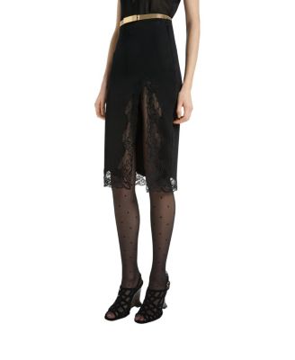 Balmain Knit Midi Skirt With Lace In Black