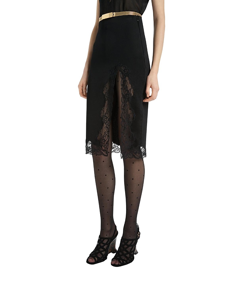 Balmain Knit Midi Skirt With Lace In Black