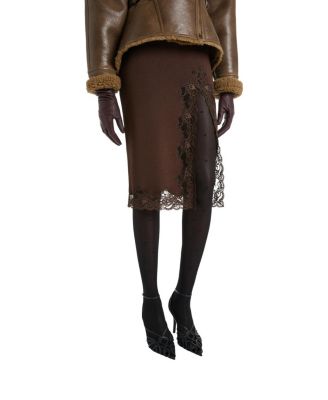 Balmain Knit Midi Skirt with Lace