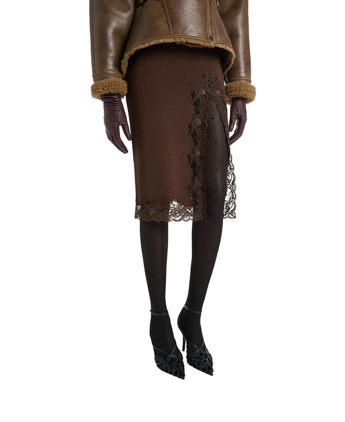 Balmain Knit Midi Skirt with Lace