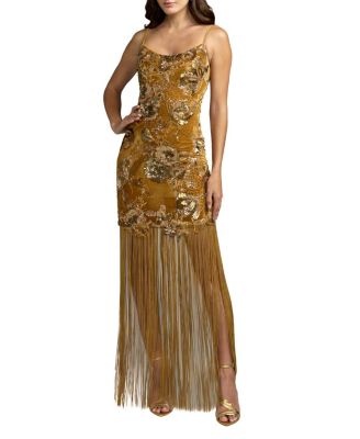 Embellished Fringe Hem Velvet Mini Dress