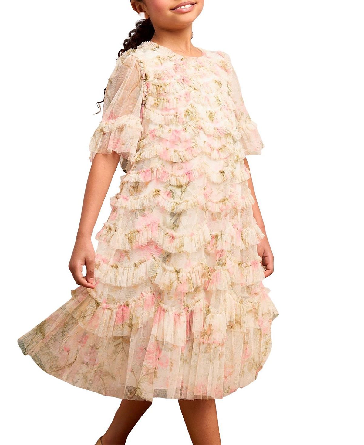Needle & Thread Girls' Rose Scallop Ruffle Kids Dress - Big Kid