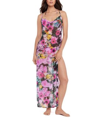  Mesh Cowl Neck Maxi Dress with High Slits Cover Up