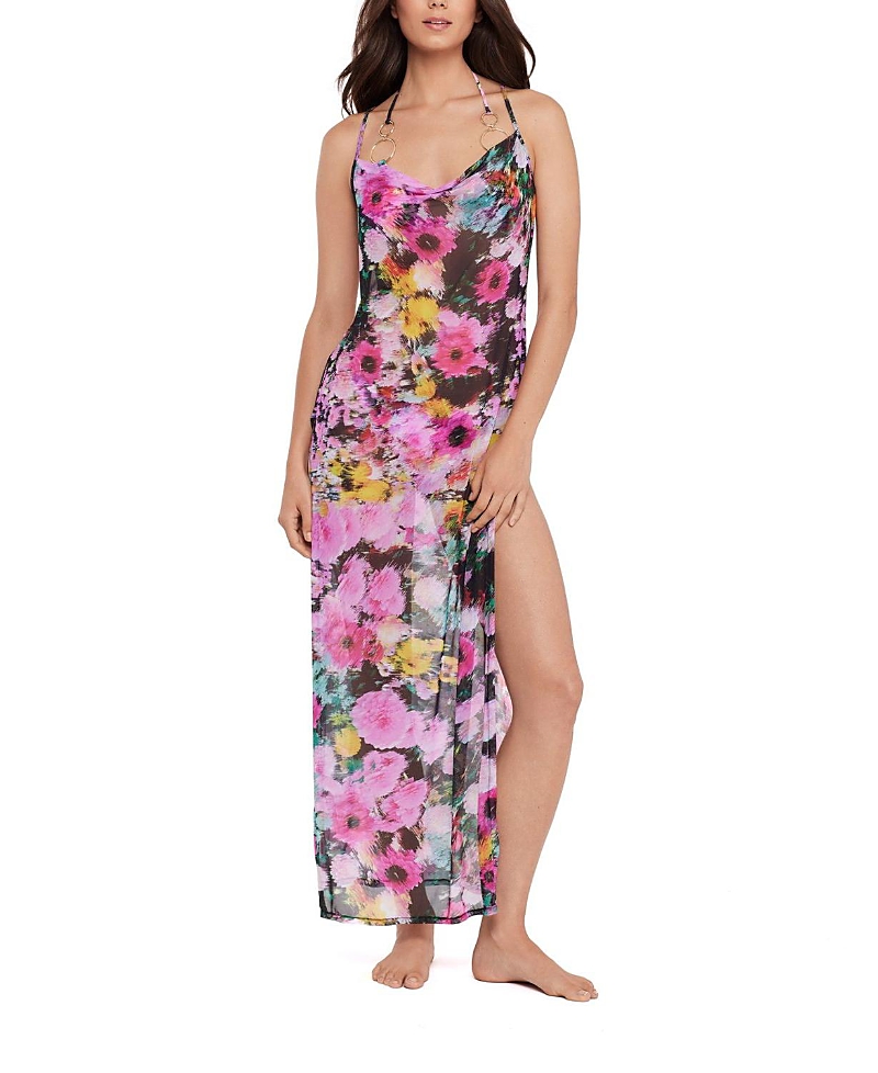 Steve Madden Mesh Cowl Neck Maxi Dress with High Slits Cover Up