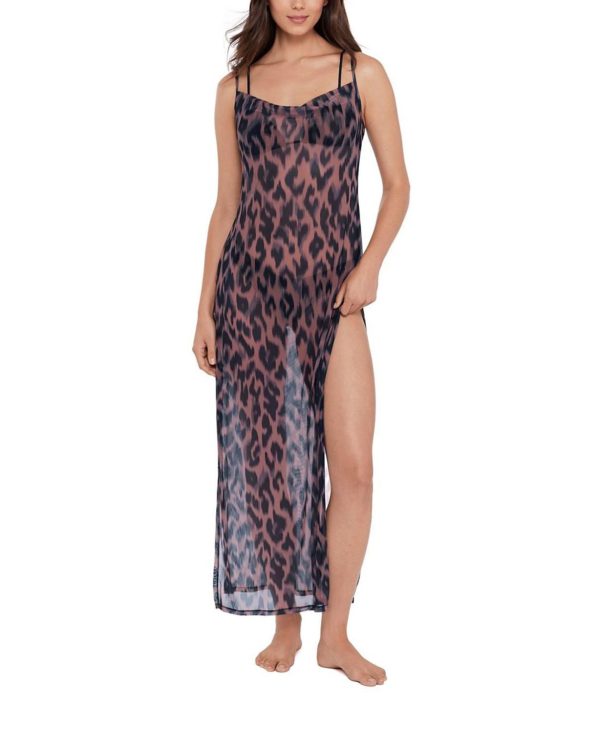 Steve Madden Mesh Cowl Neck Maxi Dress with High Slits Cover Up