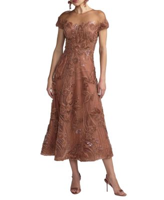  Embellished Lace Illusion Neck A-Line Midi Dress