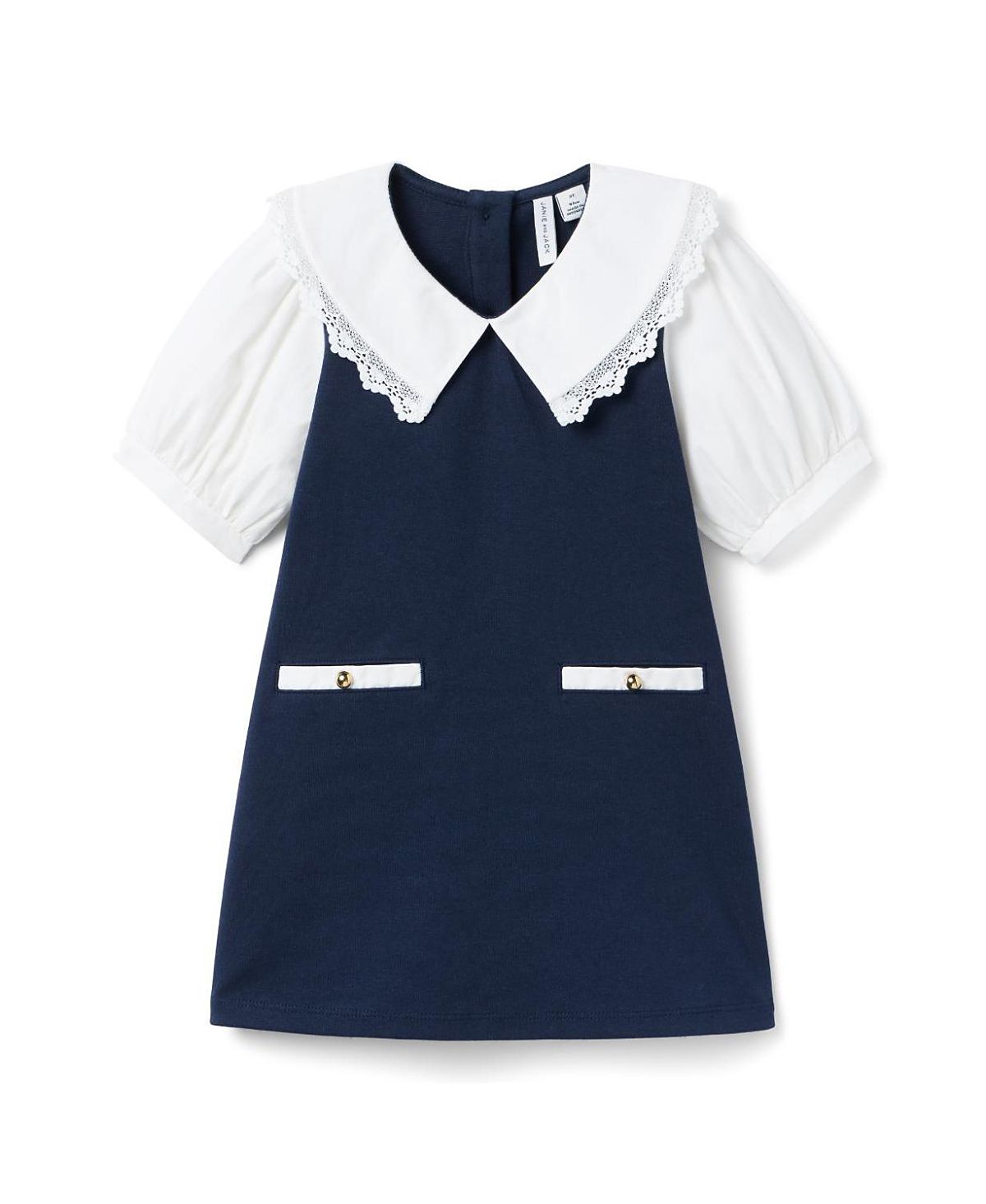 Janie and Jack Girls' Lace Trim Collar Ponte Dress - Baby, Little Kid, Big Kid