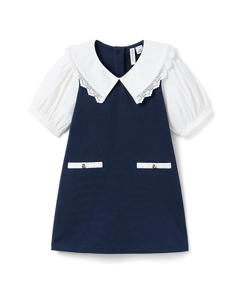 Janie and Jack Girls' Lace Trim Collar Ponte Dress - Baby, Little Kid, Big Kid
