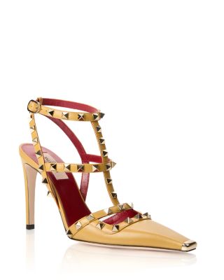 Women's Rockstud Embellished Leather Ankle Strap Pumps