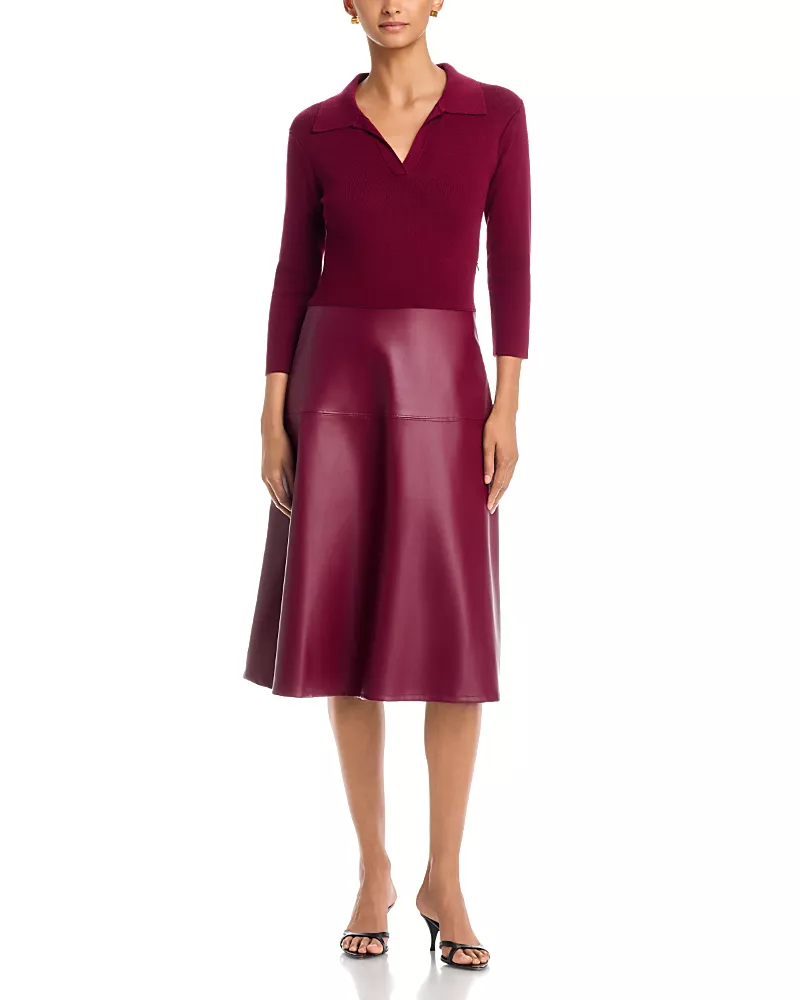 T Tahari Mixed Media Midi Dress
