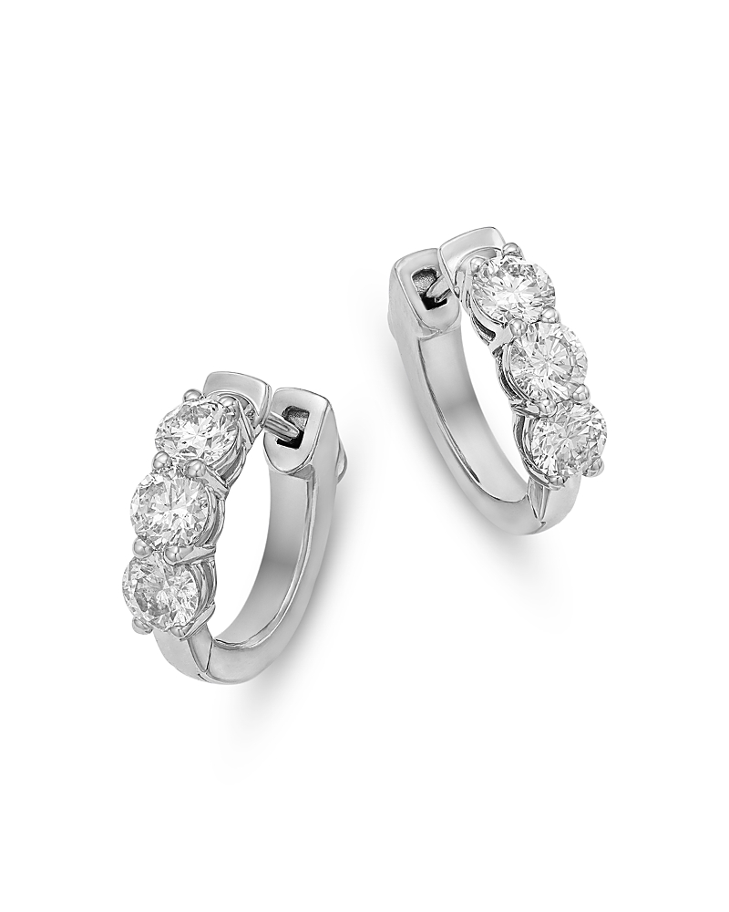 Bloomingdale's Fine Collection Diamond Three Stone Huggie Earrings in 14K Gold, 1.0 tcw