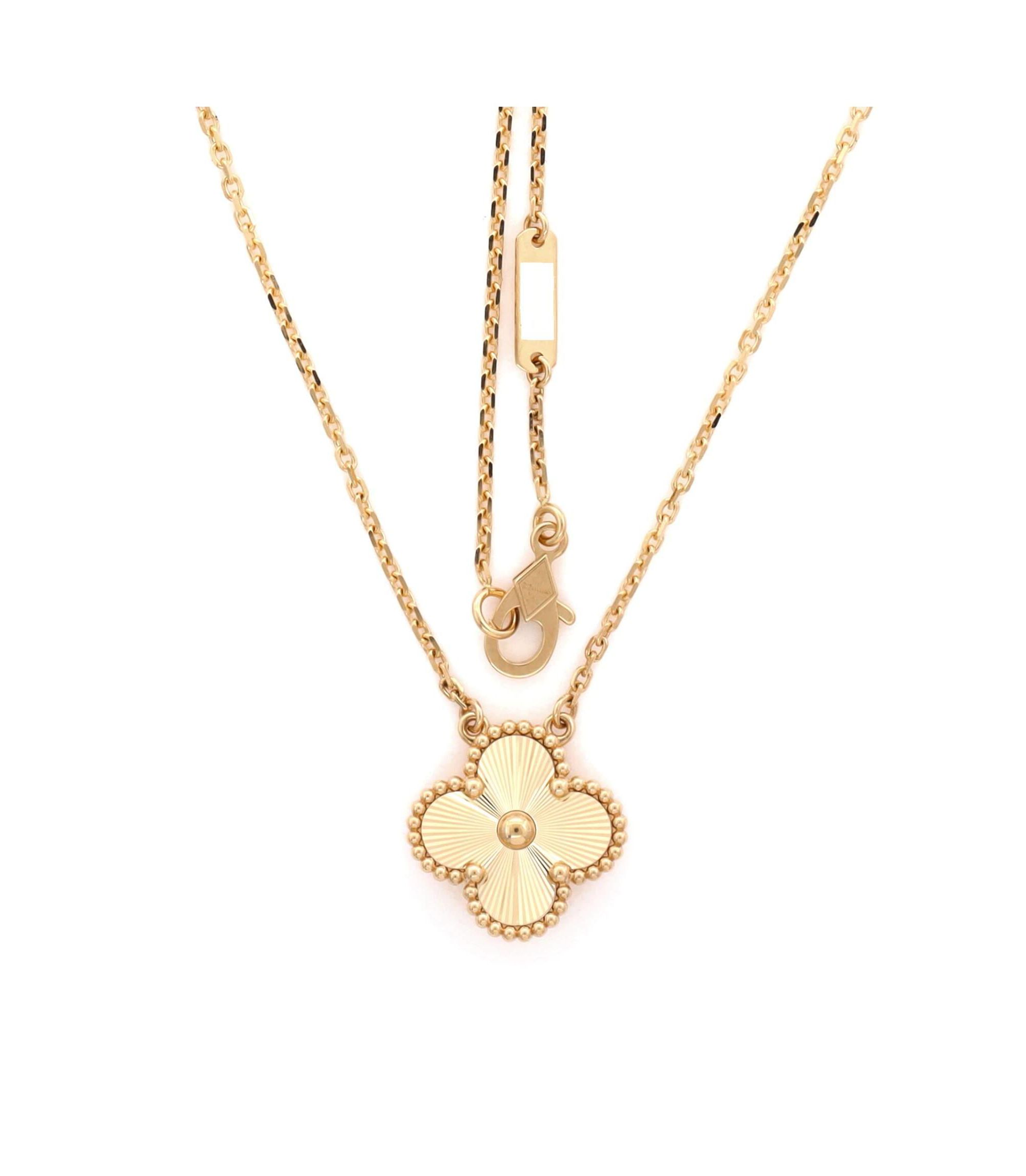 Vintage Alhambra Pendant Necklace Guilloche 18K , 16.5" — Image 3