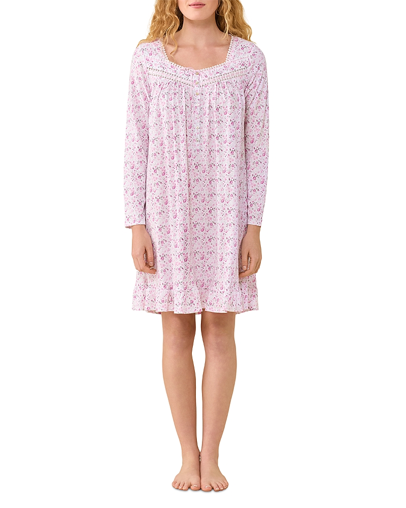 Eileen West Long Sleeve Cotton Jersey Knit Short Nightgown - Exclusive