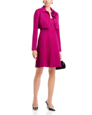 Boucl&eacute; Floral Appliqu&eacute; Dress & Bolero Jacket