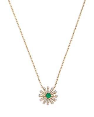 Bloomingdale's Fine Collection Emerald & Diamond Daisy Pendant Necklace in 14K Yellow Gold, 16