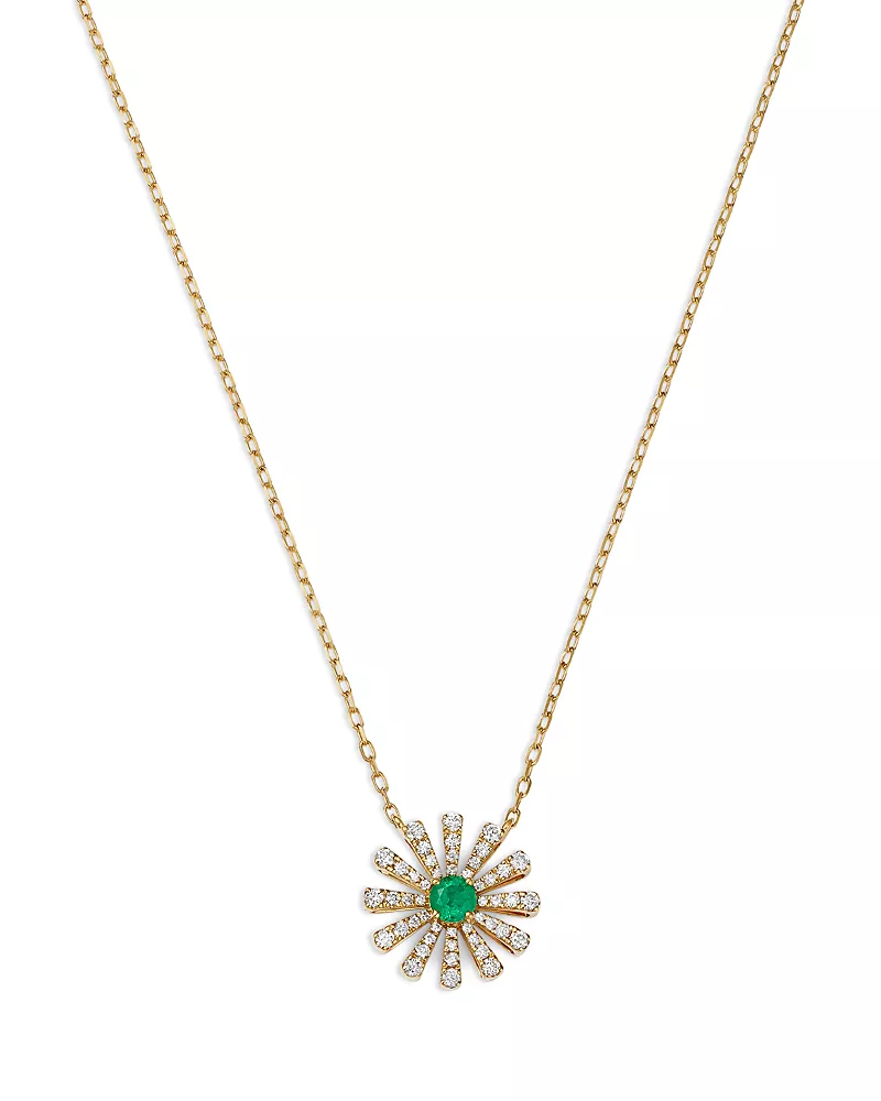Bloomingdale's Fine Collection Emerald & Diamond Daisy Pendant Necklace in 14K Yellow Gold, 16