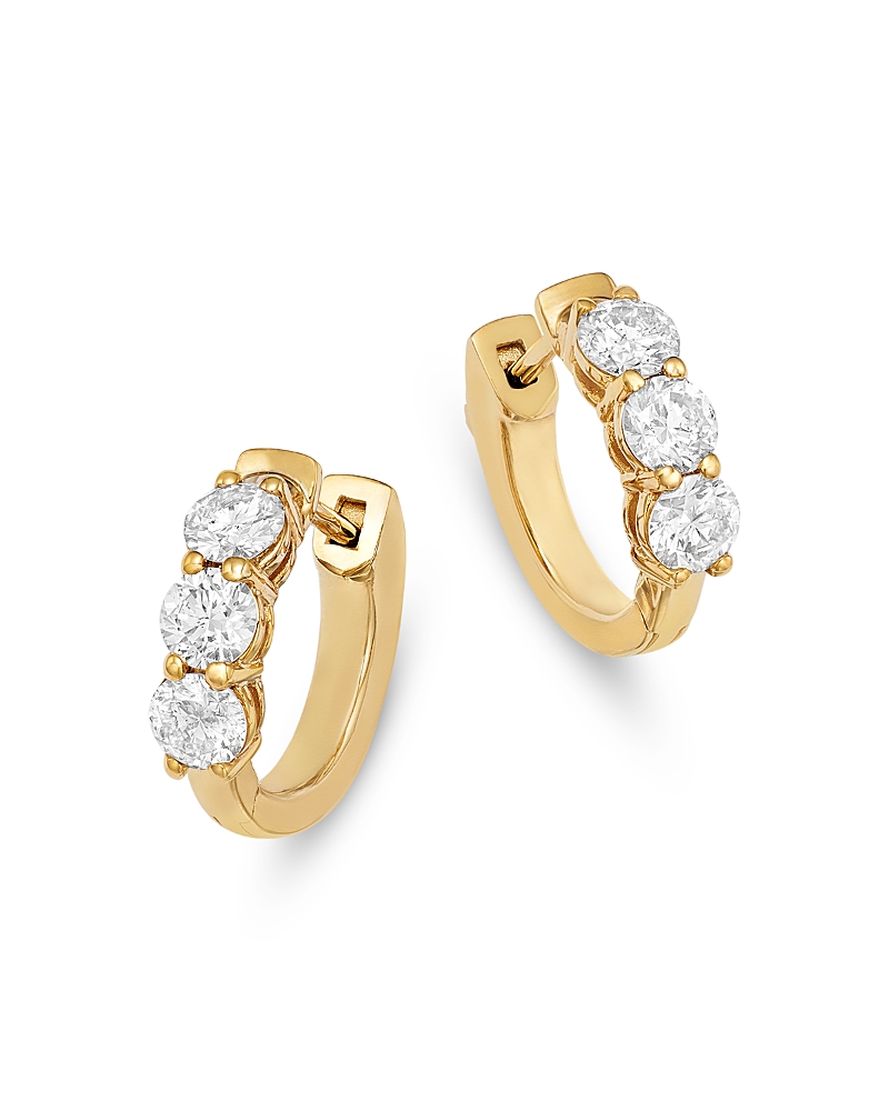 Bloomingdale's Fine Collection Diamond Three Stone Huggie Earrings in 14K Gold, 1.0 tcw · OS