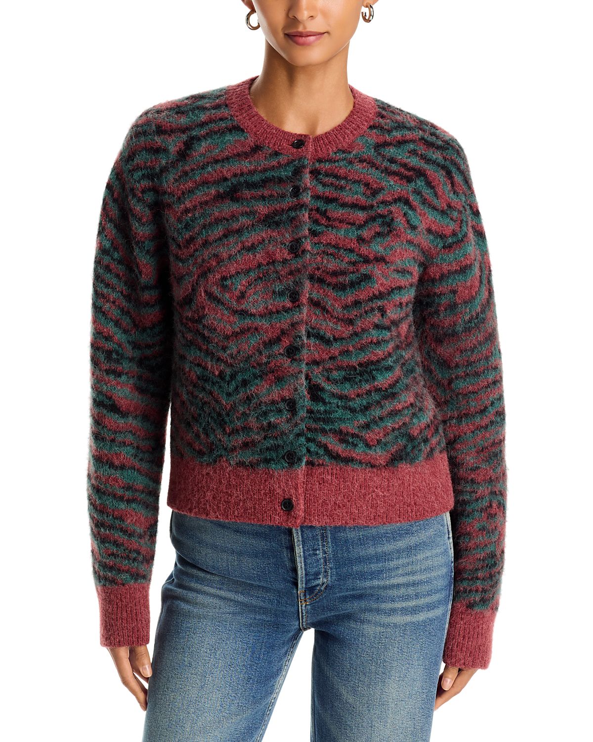 3.1 Phillip Lim Tiger Print Crewneck Cardigan Sweater