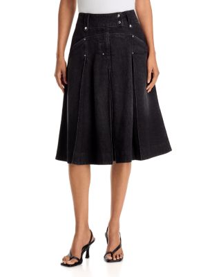 Pleated Denim Midi Skirt