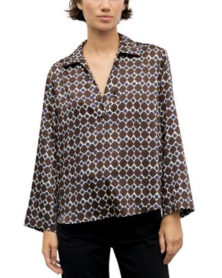 Lorra Printed Open Collar Blouse