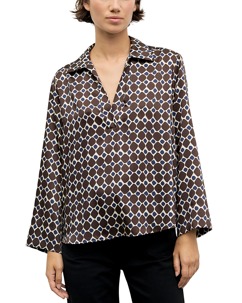 Gerard Darel Lorra Printed Open Collar Blouse