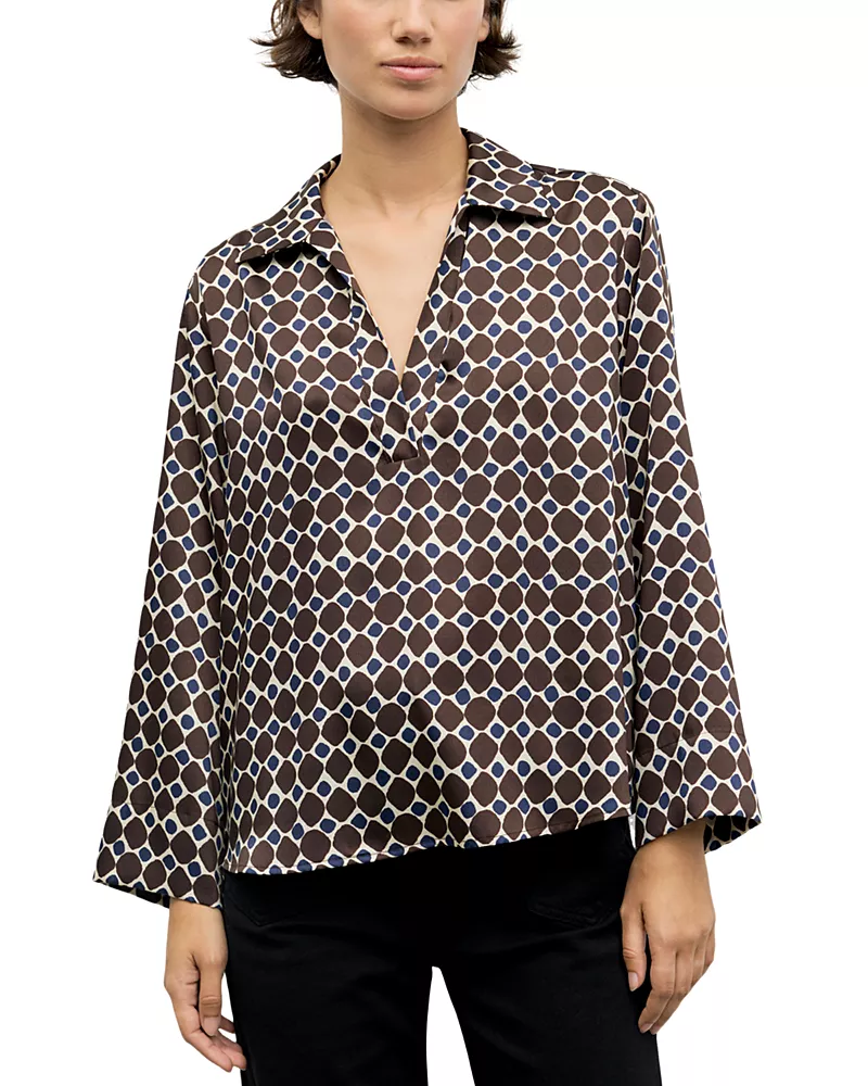 Gerard Darel Lorra Printed Open Collar Blouse