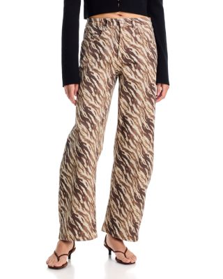 High Rise Zebra Print Wide Leg Jeans in Chocolate - Exclusive