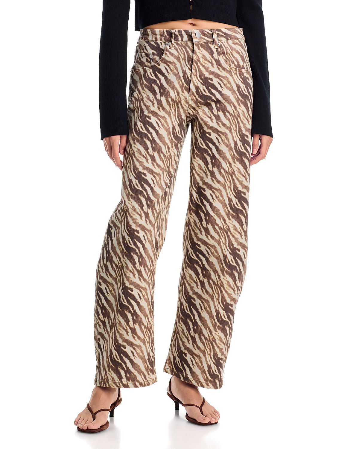 Aqua High Rise Zebra Print Wide Leg Jeans