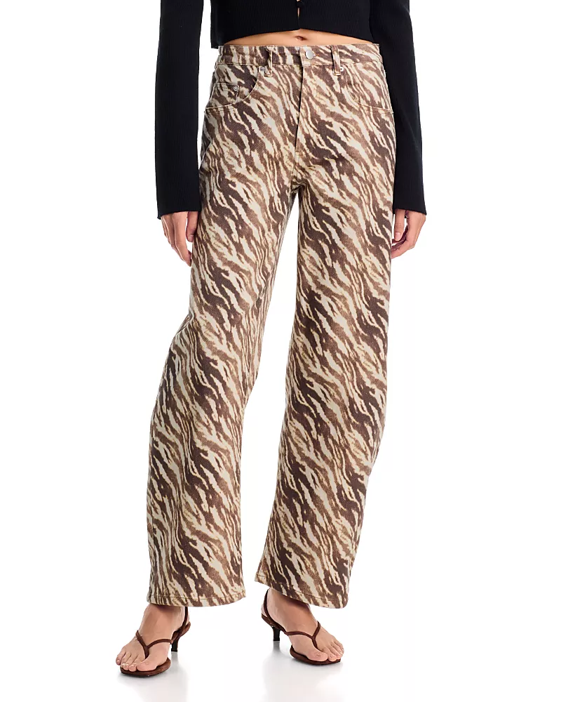 Aqua High Rise Zebra Print Wide Leg Jeans in Chocolate - Exclusive
