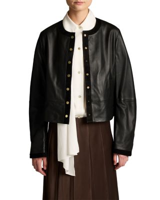 Vince Collarless Crop Leather Jacket