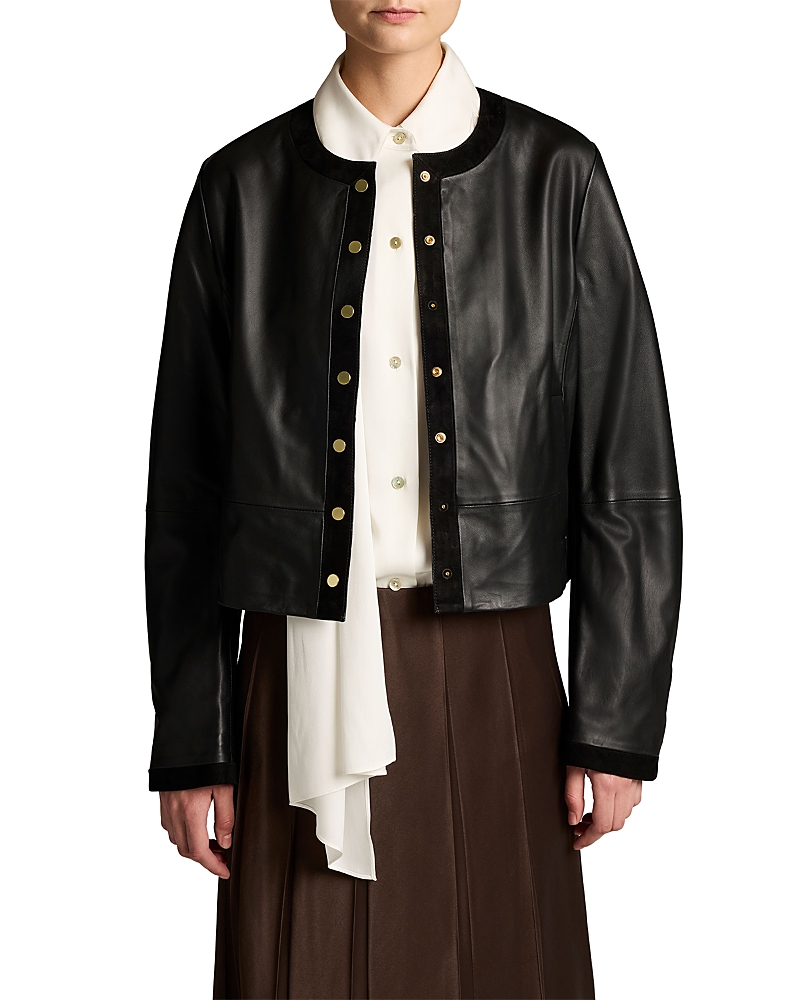 Vince Collarless Crop Leather Jacket