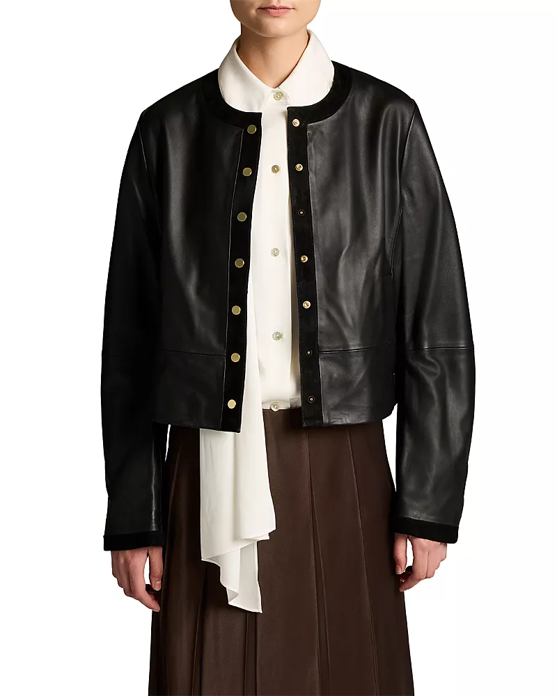 Vince Collarless Crop Leather Jacket
