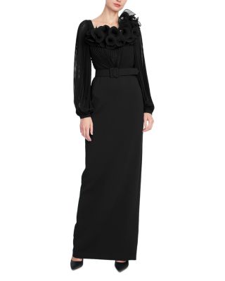 Sheer Sleeve Floral Detail Evening Gown