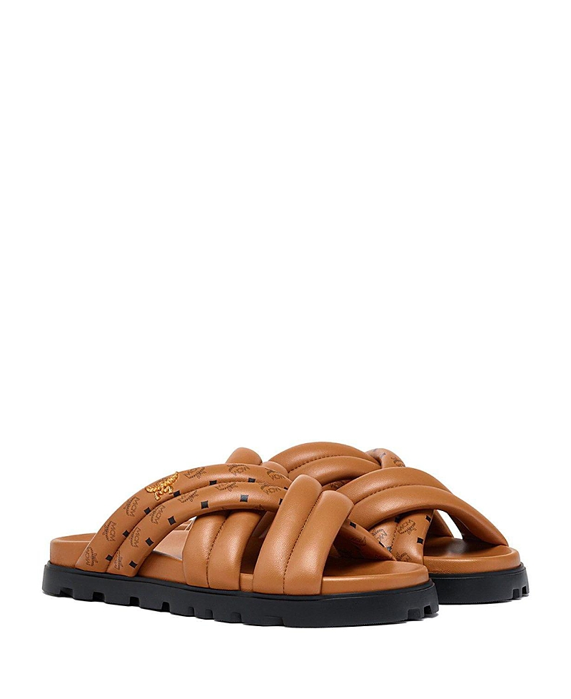Mcm Men's Monogram Print Cross Sandals in Lamb Leather