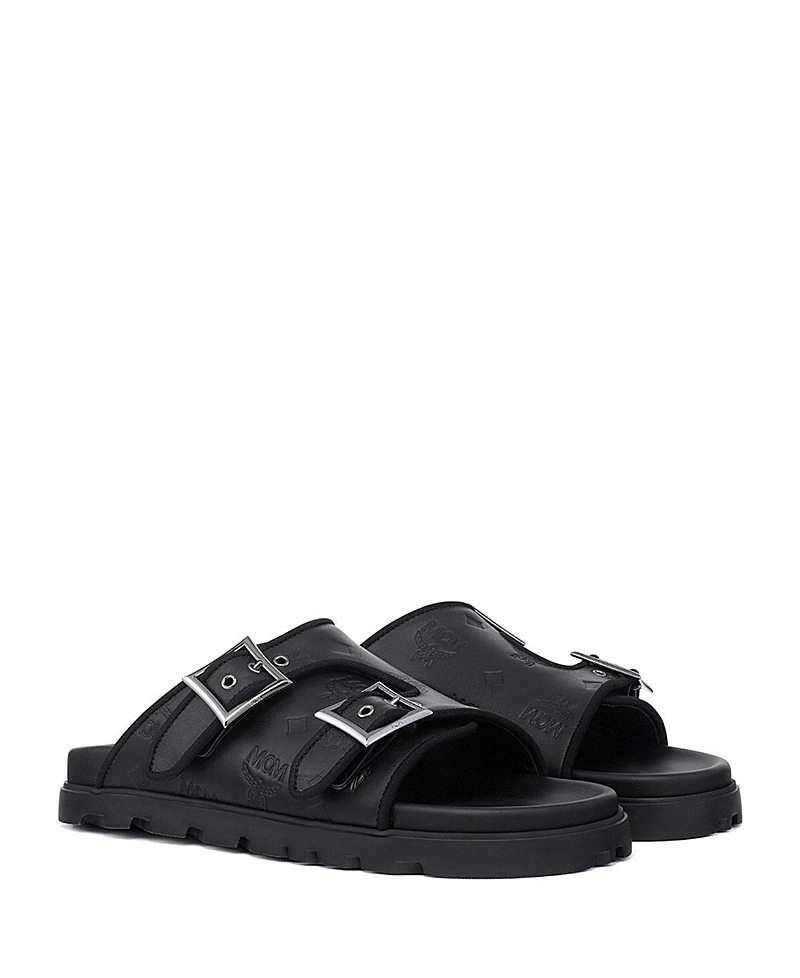 Mcm Men's Embossed Monogram Leather Sandals