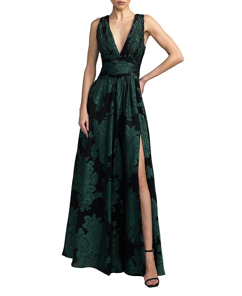 Mac Duggal Burnout Chiffon Sleeveless V Neck A Line Gown