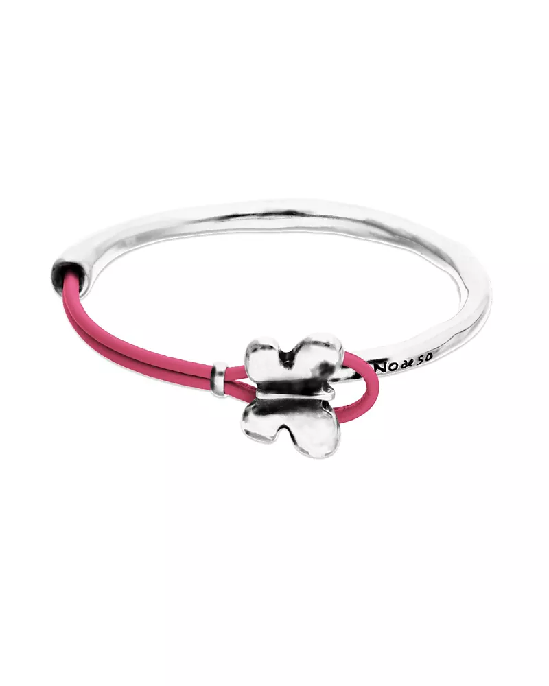 UNOde50 Pink Leather Bracelet with Silver-Tone Butterfly
