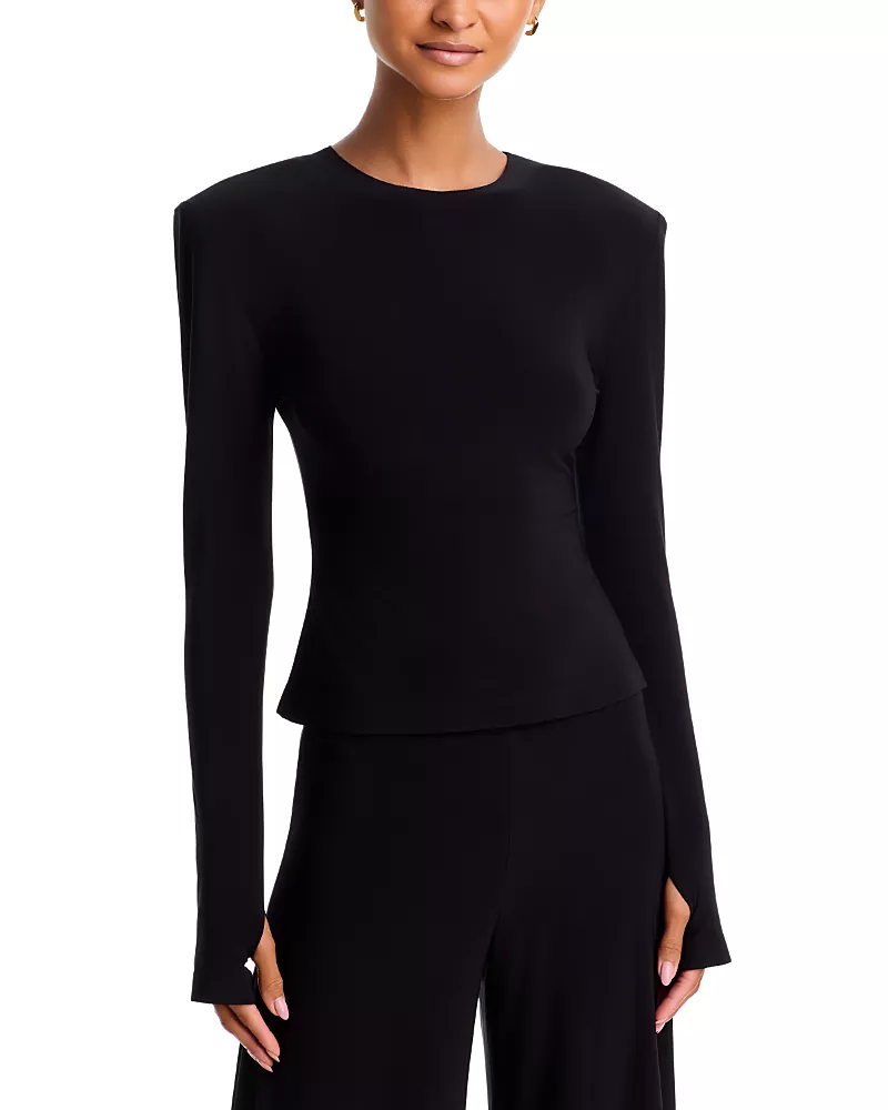 Norma Kamali Shoulder Pad Long Sleeve Crewneck Top