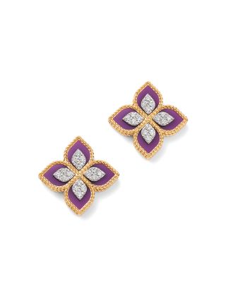 18K White & Yellow Gold Venetian Princess Phosphoiderite & Diamond Flower Stud Earrings