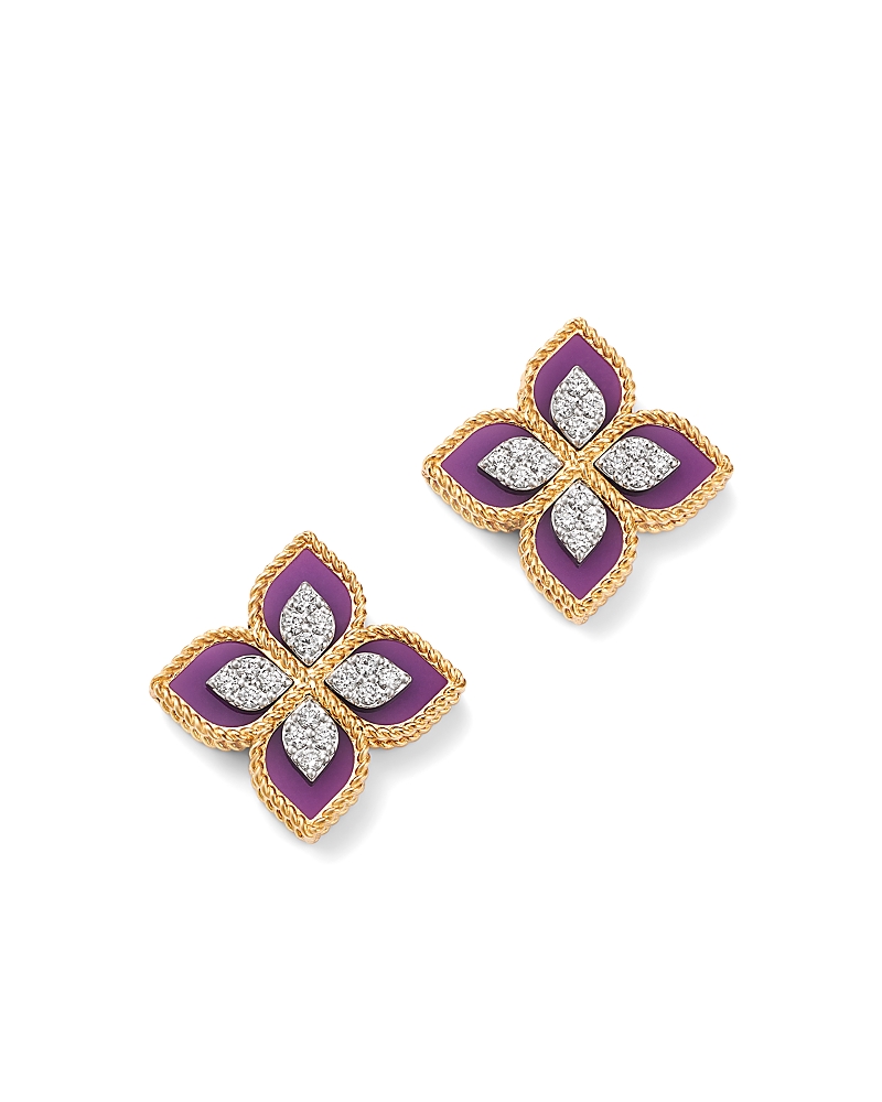 Roberto Coin 18K White & Yellow Gold Venetian Princess Phosphoiderite & Diamond Flower Stud Earrings