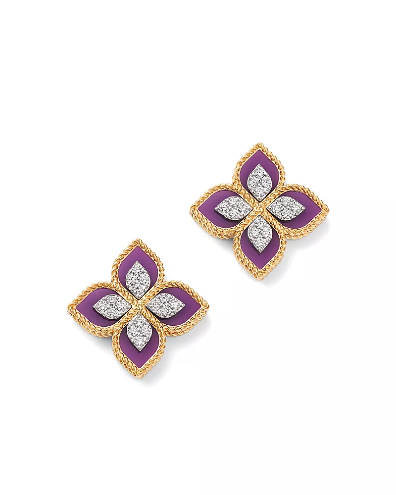Roberto Coin 18K White & Yellow Gold Venetian Princess Phosphoiderite & Diamond Flower Stud Earrings
