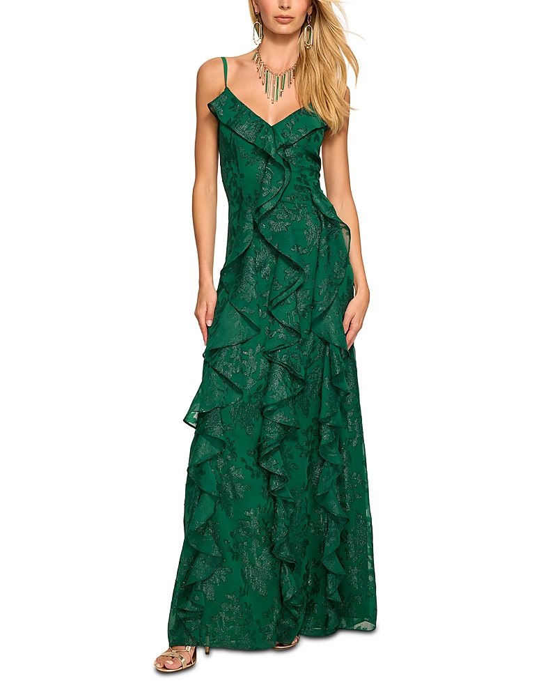Ramy Brook Penelope V Neck Ruffled Gown