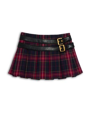 Girls' Buckle Detail Plaid Pleated Mini Skirt - Big Kid