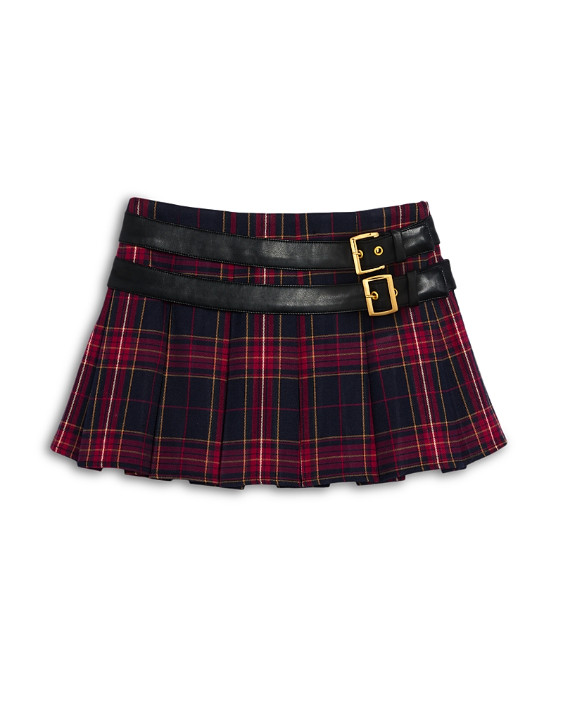 KatieJnyc Girls' Buckle Detail Plaid Pleated Mini Skirt - Big Kid